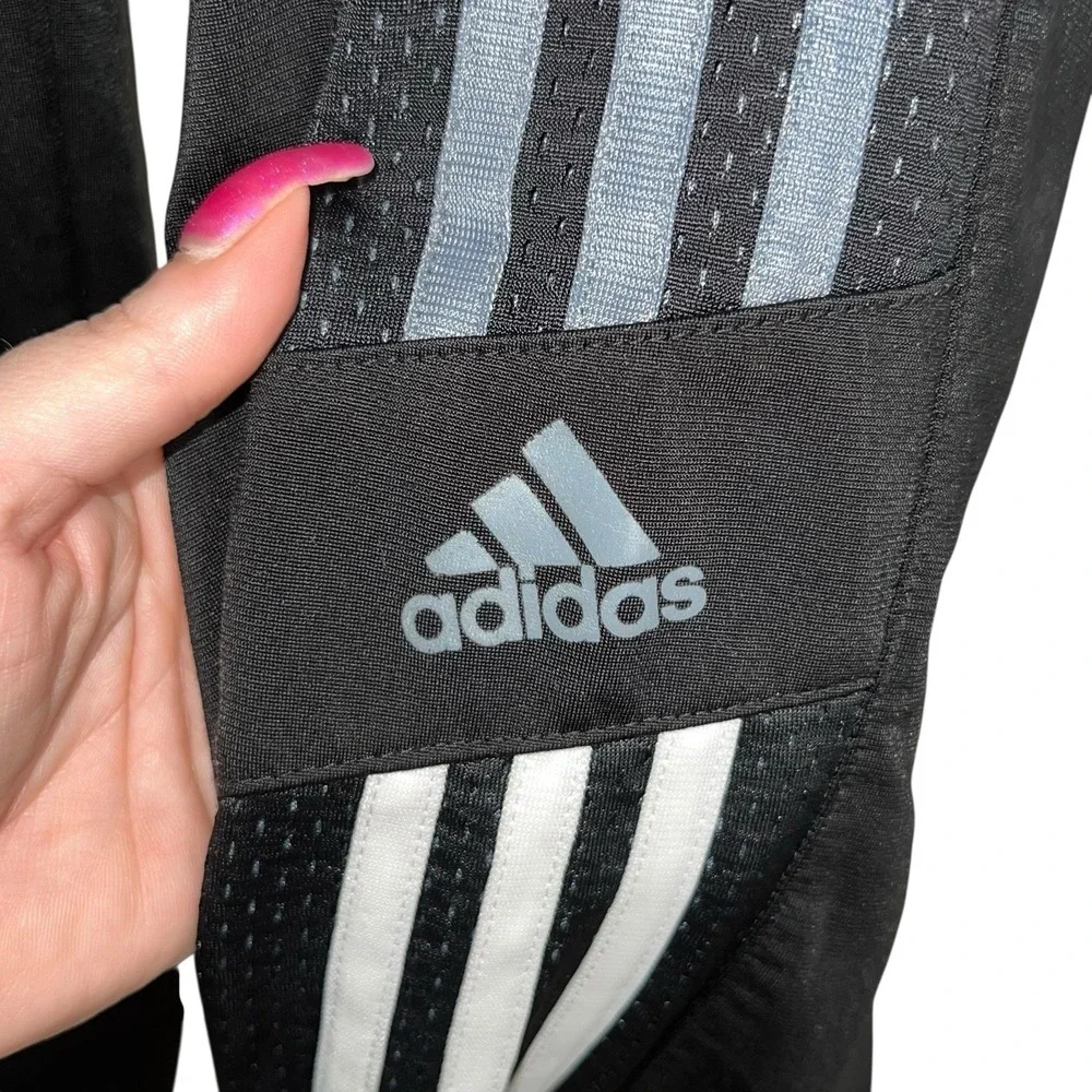 Y2k Adidas Shiny Track Pants Black With Gray Side‎ Stripes Mens Large Activewear